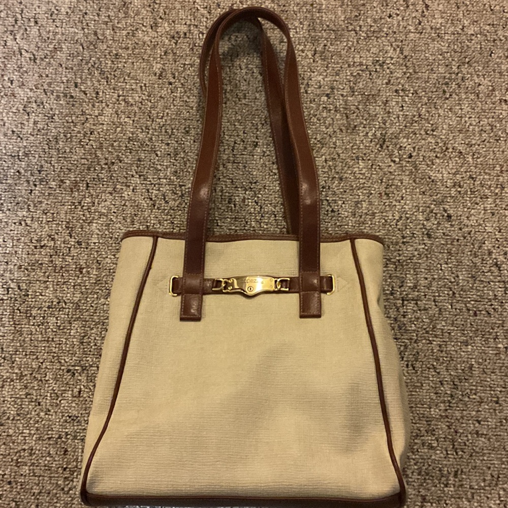 Capezio Cream and Brown Tote Bag with Gold Accent